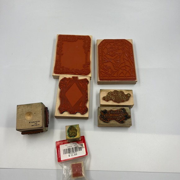 Vintage Lot Rubber Stamps Crafting Junk Journaling Christmas Stained Glass - Picture 2 of 12